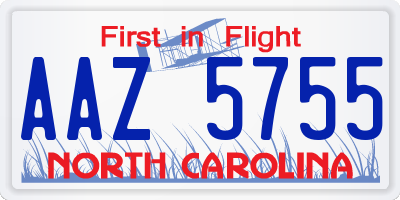 NC license plate AAZ5755