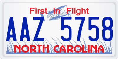 NC license plate AAZ5758