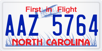 NC license plate AAZ5764