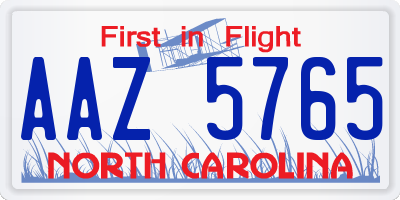 NC license plate AAZ5765