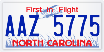 NC license plate AAZ5775