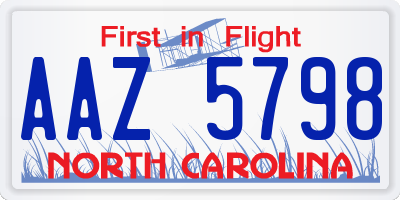 NC license plate AAZ5798