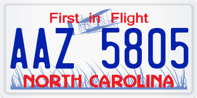 NC license plate AAZ5805