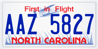 NC license plate AAZ5827