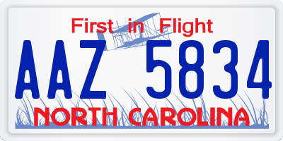 NC license plate AAZ5834