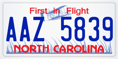NC license plate AAZ5839