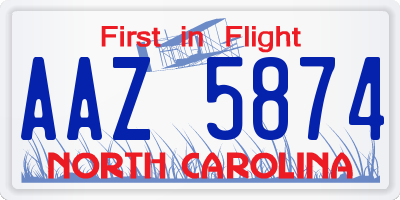 NC license plate AAZ5874