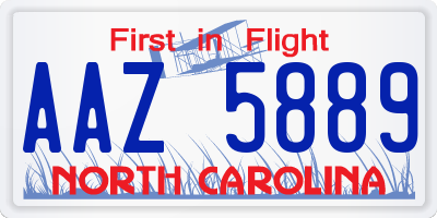 NC license plate AAZ5889