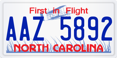 NC license plate AAZ5892