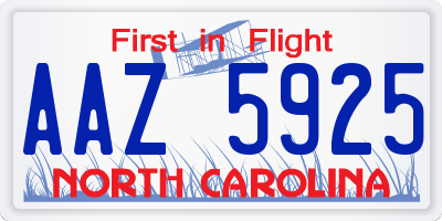 NC license plate AAZ5925