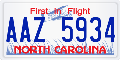 NC license plate AAZ5934