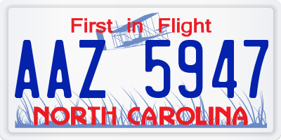 NC license plate AAZ5947