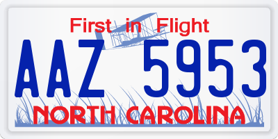 NC license plate AAZ5953