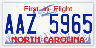 NC license plate AAZ5965