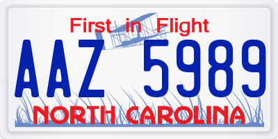 NC license plate AAZ5989