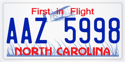 NC license plate AAZ5998