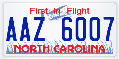 NC license plate AAZ6007