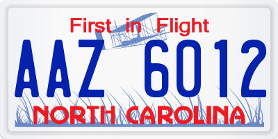 NC license plate AAZ6012