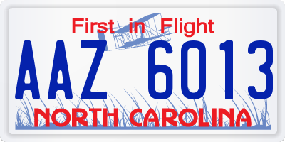 NC license plate AAZ6013