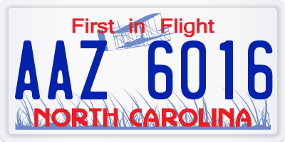 NC license plate AAZ6016