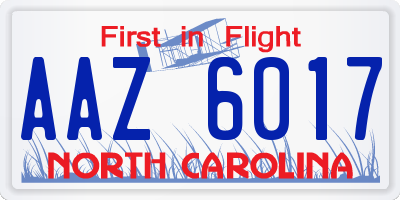 NC license plate AAZ6017