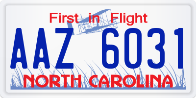 NC license plate AAZ6031