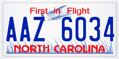 NC license plate AAZ6034