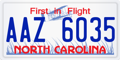 NC license plate AAZ6035