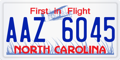 NC license plate AAZ6045