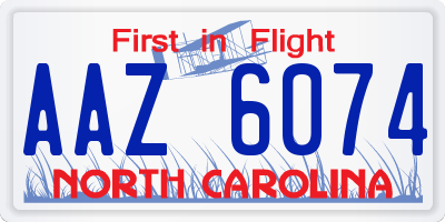 NC license plate AAZ6074