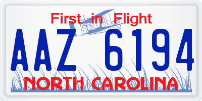 NC license plate AAZ6194