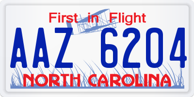 NC license plate AAZ6204