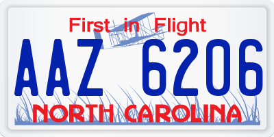 NC license plate AAZ6206