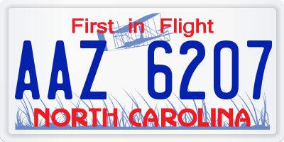 NC license plate AAZ6207