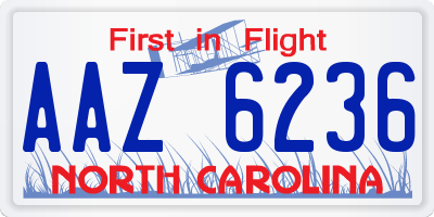 NC license plate AAZ6236