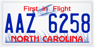 NC license plate AAZ6258