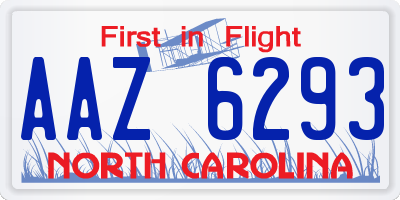 NC license plate AAZ6293