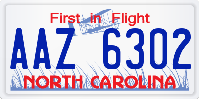 NC license plate AAZ6302