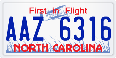 NC license plate AAZ6316