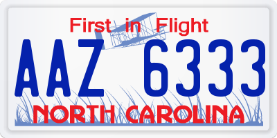NC license plate AAZ6333