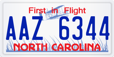 NC license plate AAZ6344