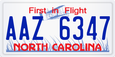NC license plate AAZ6347