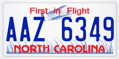 NC license plate AAZ6349