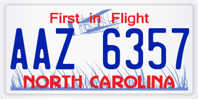 NC license plate AAZ6357