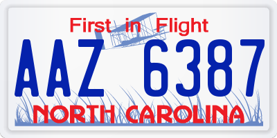 NC license plate AAZ6387