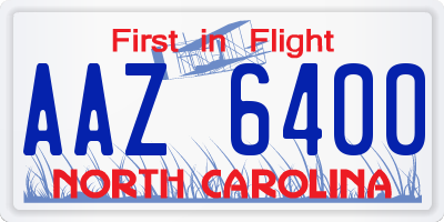 NC license plate AAZ6400