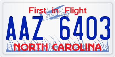 NC license plate AAZ6403