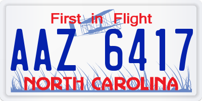 NC license plate AAZ6417