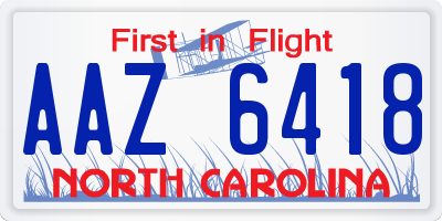 NC license plate AAZ6418