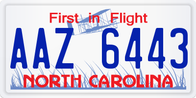 NC license plate AAZ6443
